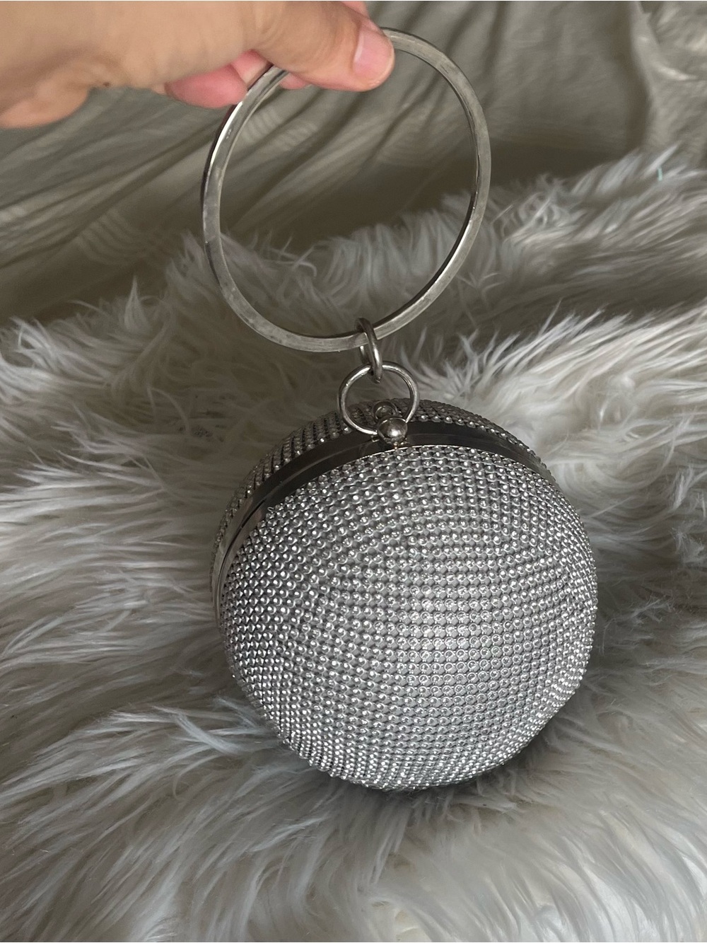 Silver Crystal Round Wristlet Clutch